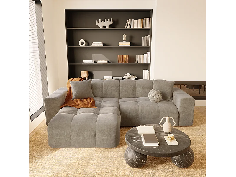 Canapé angle gauche 5 places velours taupe 230cm