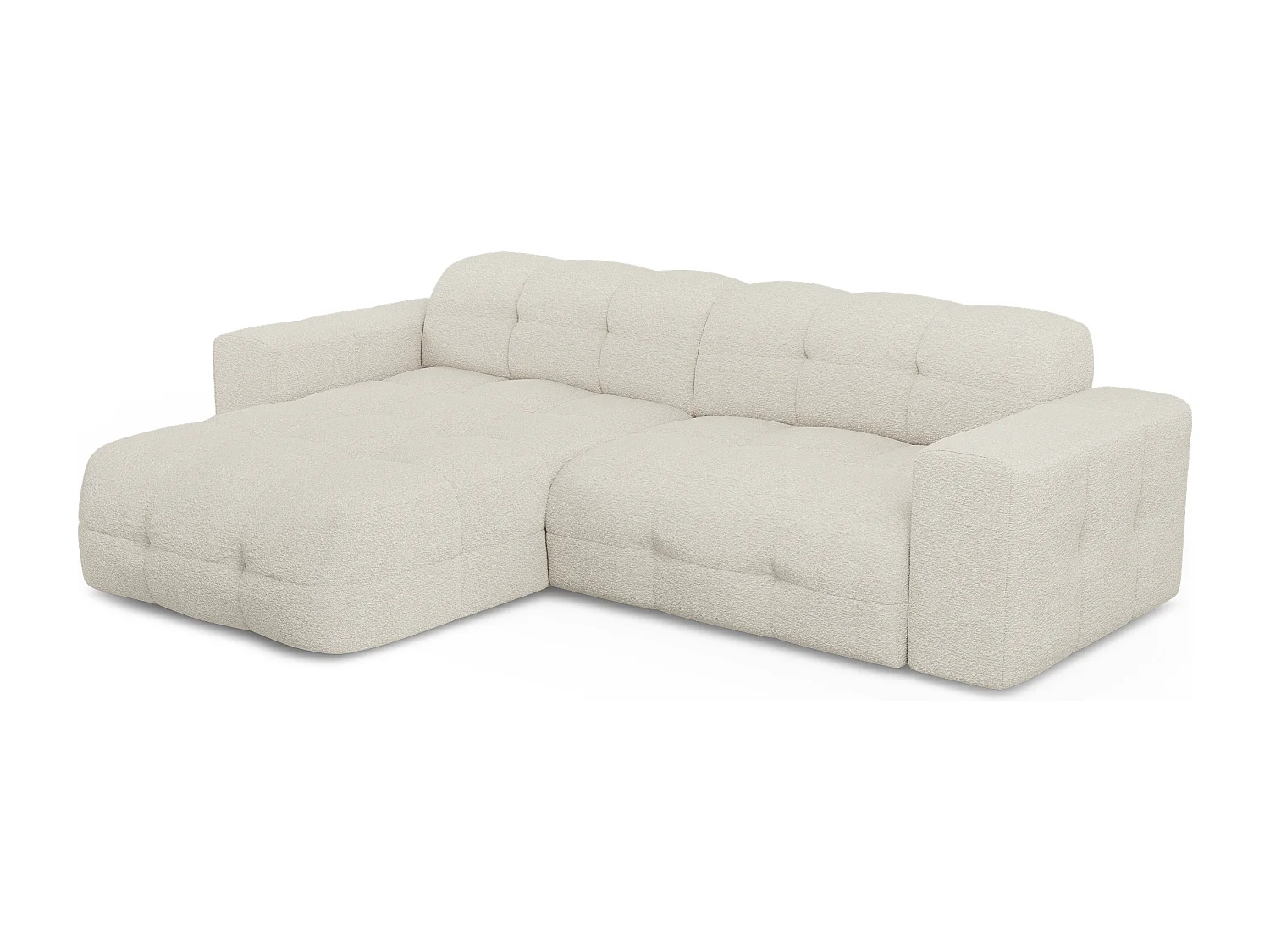 Canapé angle gauche 5 places tissu bouclette crème 230cm