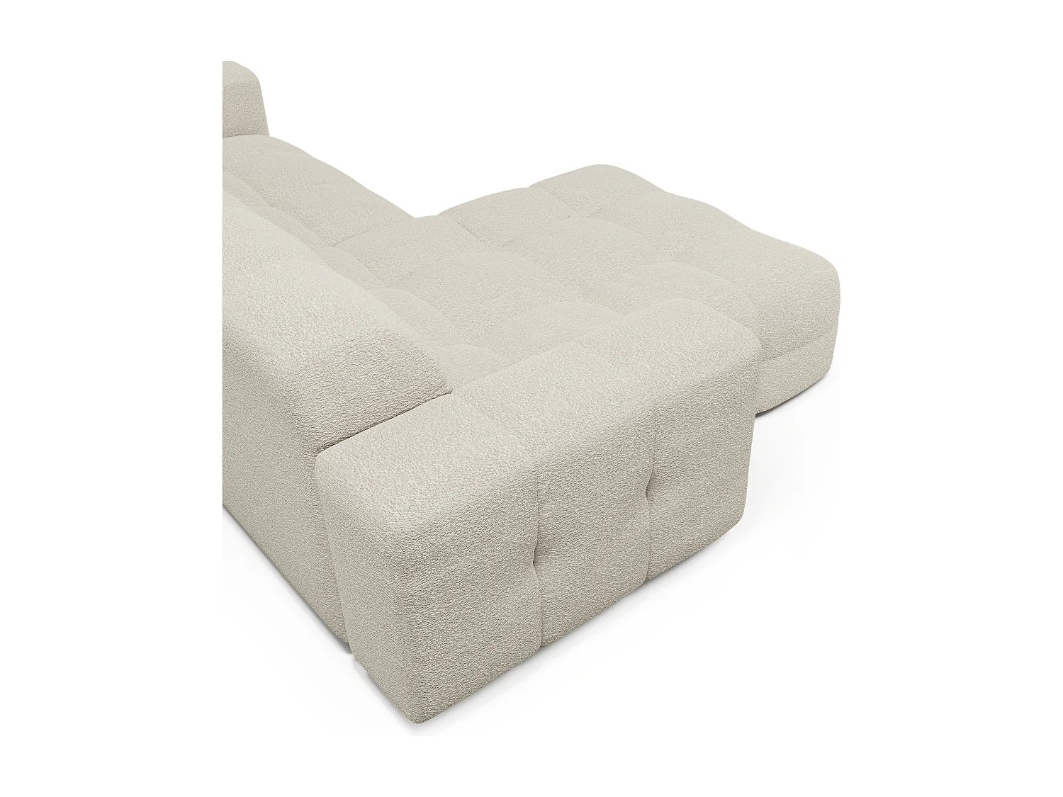 Canapé angle gauche 5 places tissu bouclette crème 230cm