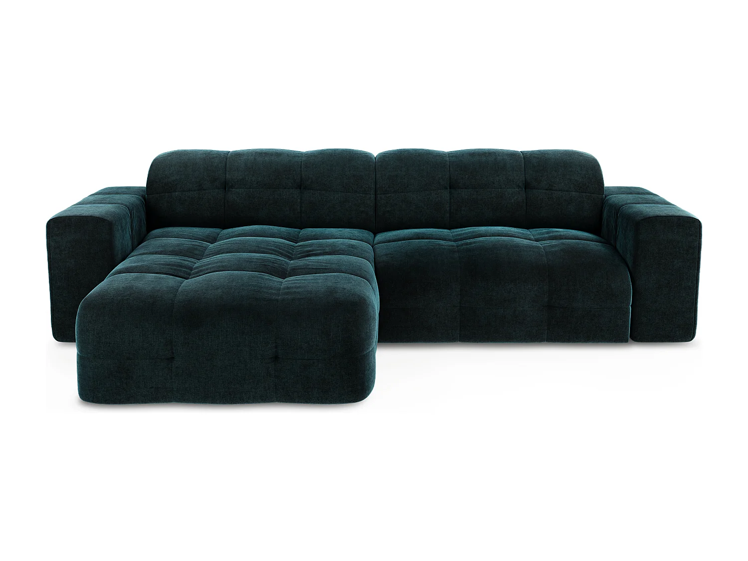 Canapé angle gauche 5 places velours bleu paon 230cm