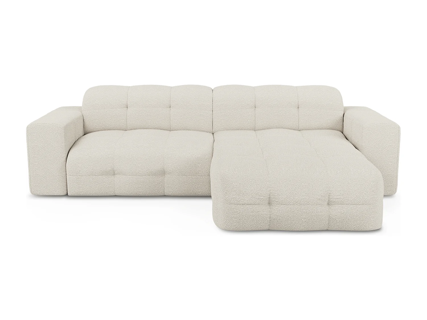 Canapé angle droit 5 places tissu bouclette crème 230cm