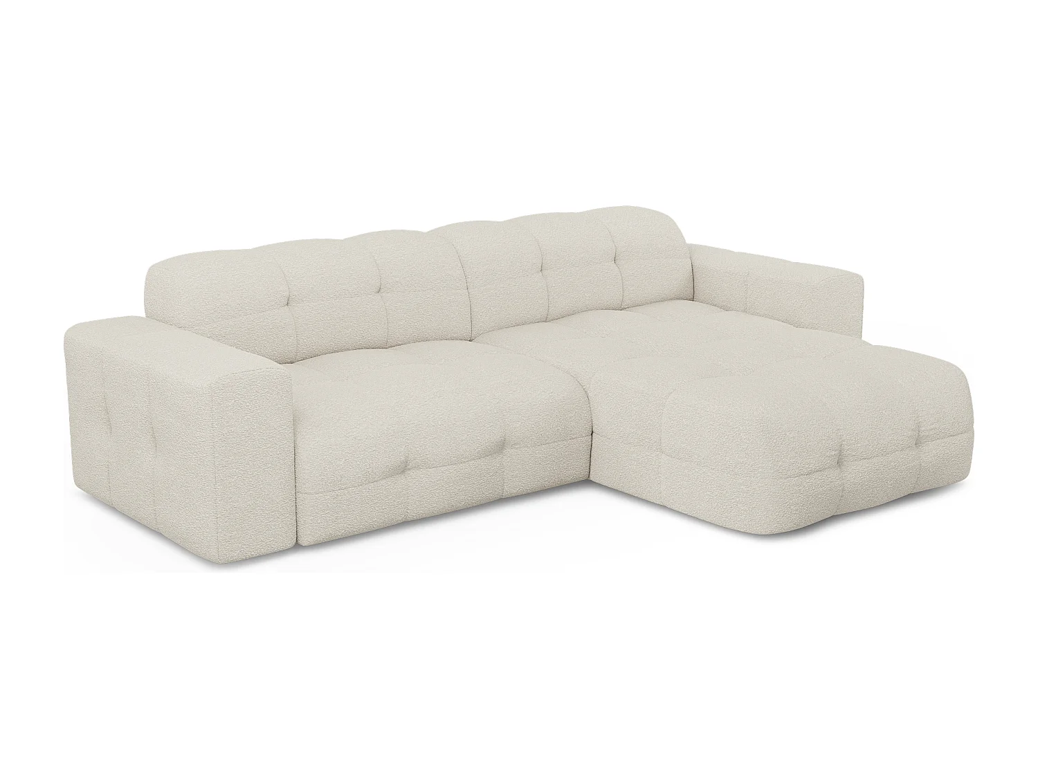 Canapé angle droit 5 places tissu bouclette crème 230cm