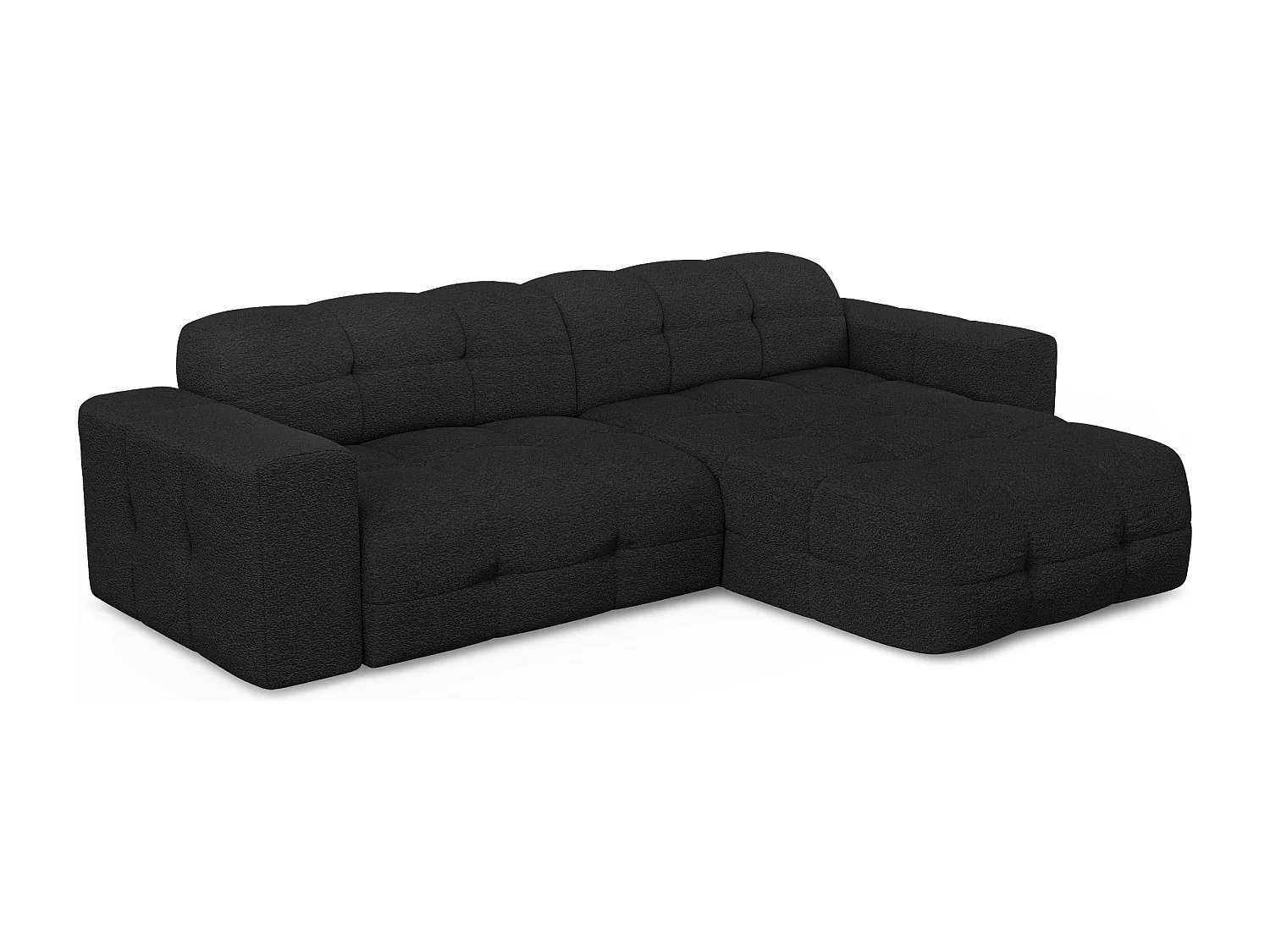 Canapé angle droit 5 places tissu bouclette noir 230cm