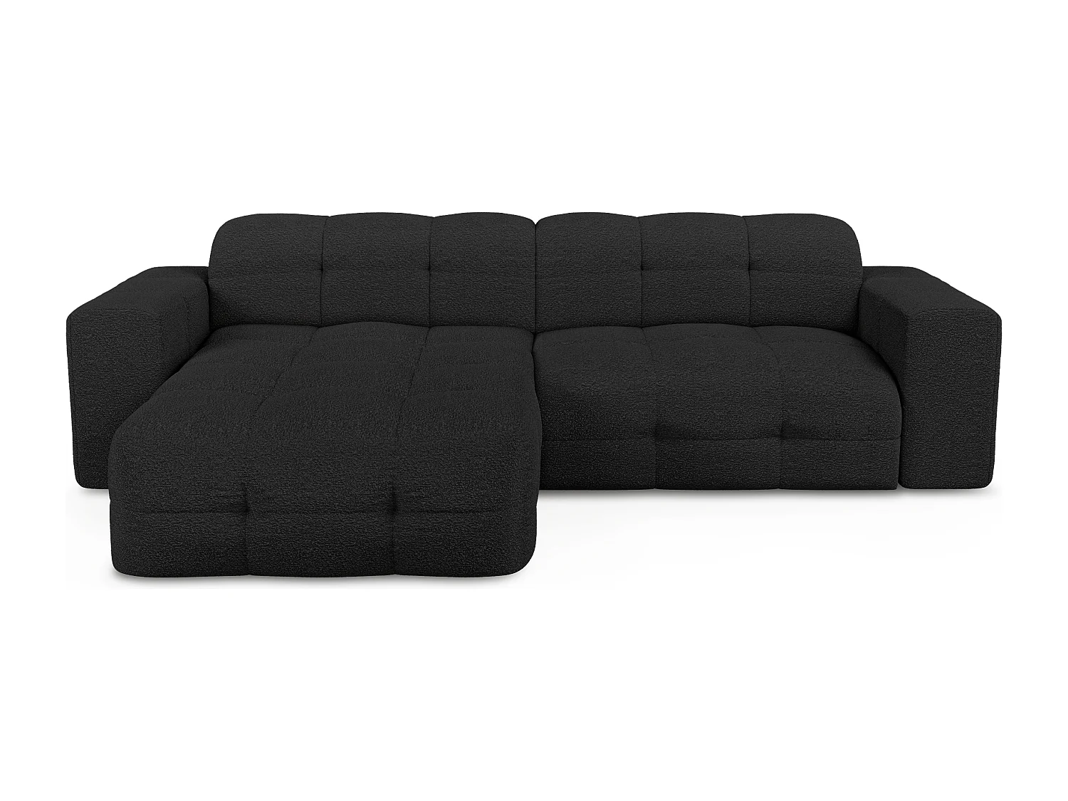 Canapé angle gauche 5 places tissu bouclette noir 230cm