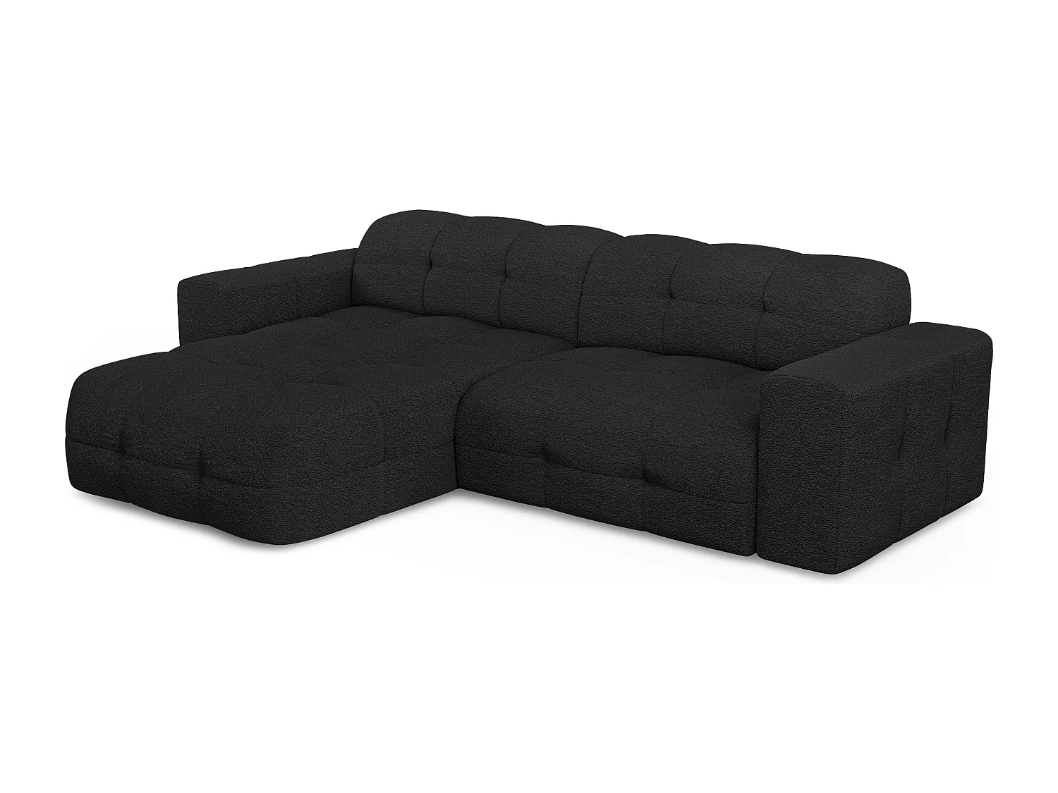 Canapé angle gauche 5 places tissu bouclette noir 230cm
