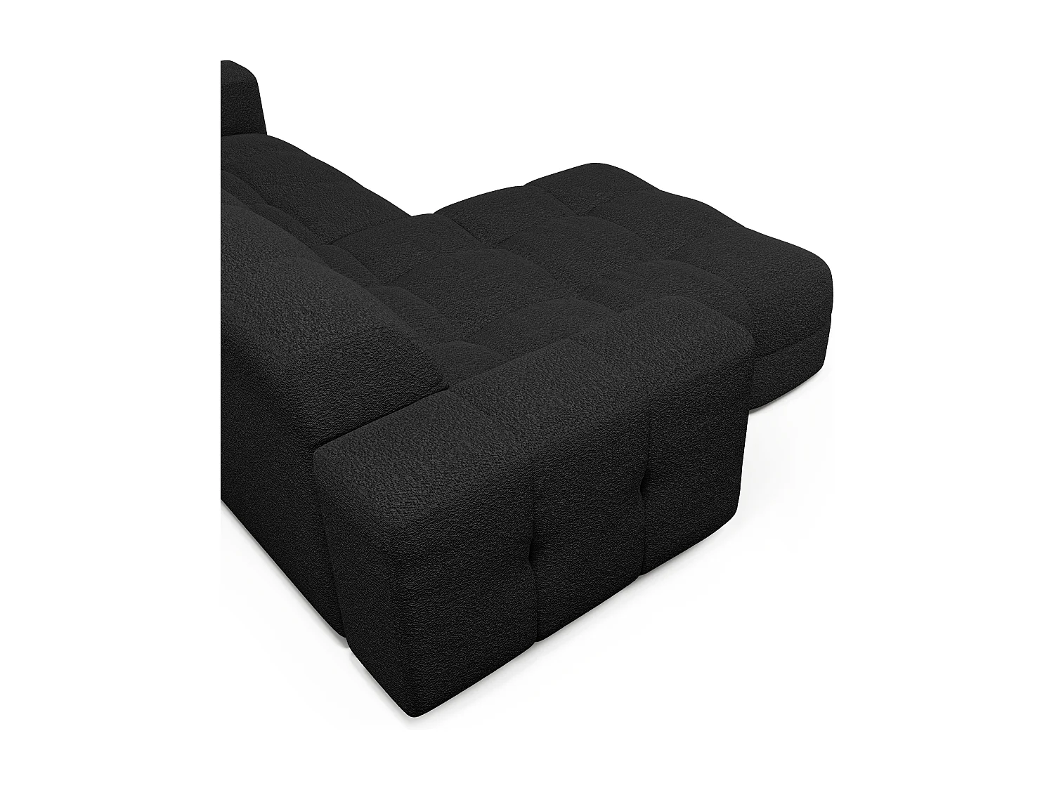 Canapé angle gauche 5 places tissu bouclette noir 230cm
