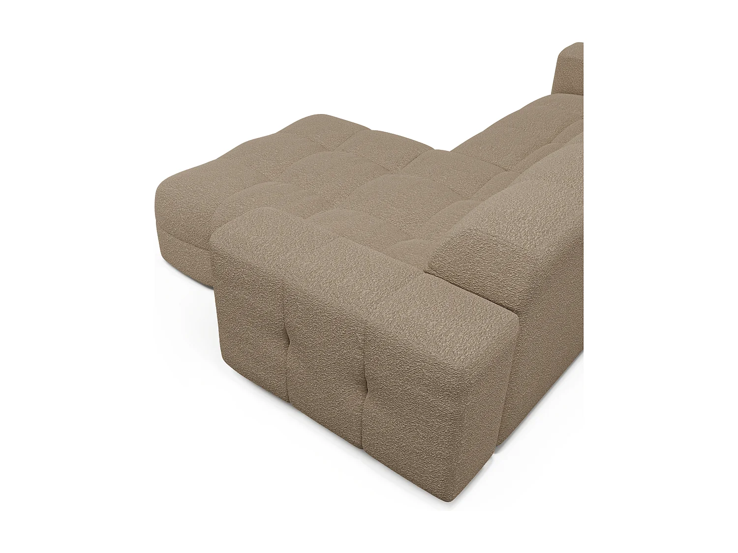 Canapé angle droit 5 places tissu bouclette taupe 230cm