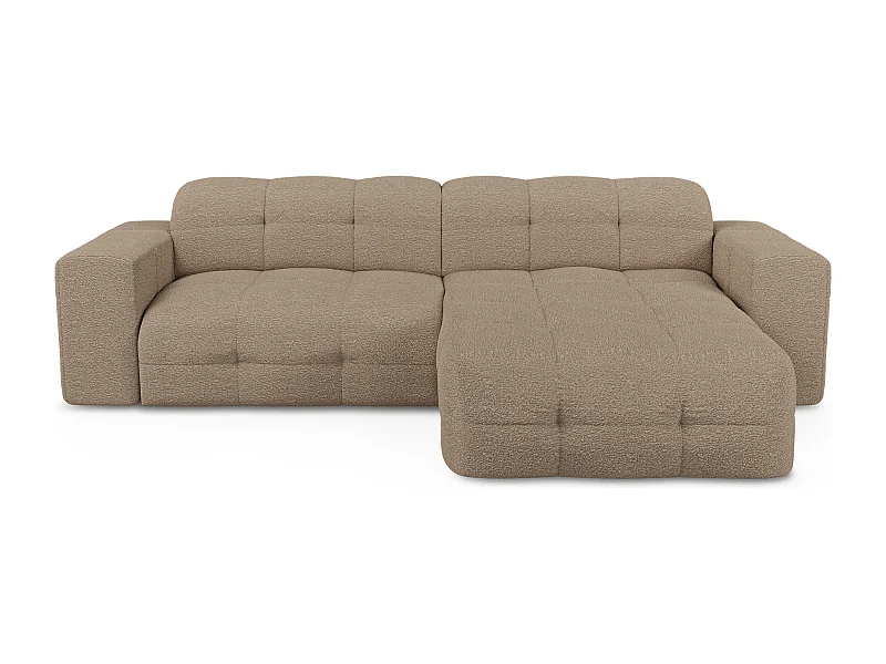 Canapé angle droit 5 places tissu bouclette taupe 230cm