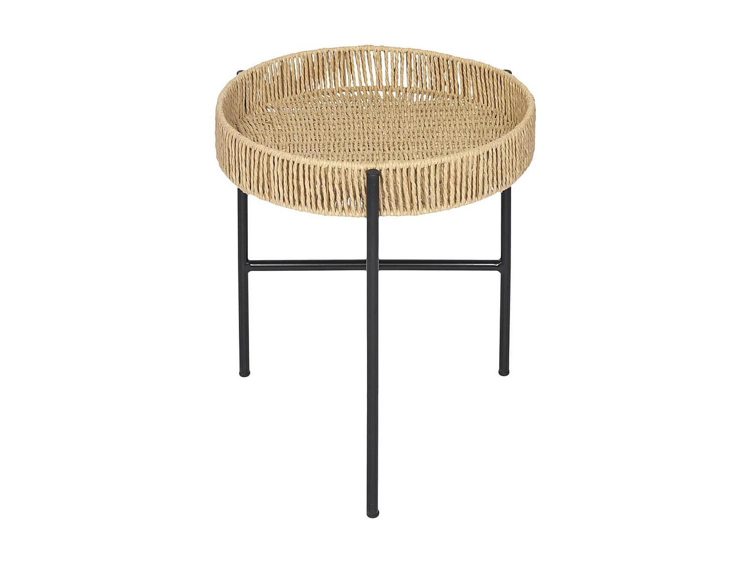 CORDY - Tables Gigogne en Métal Noir avec Plateaux Amovibles Façon Cordage