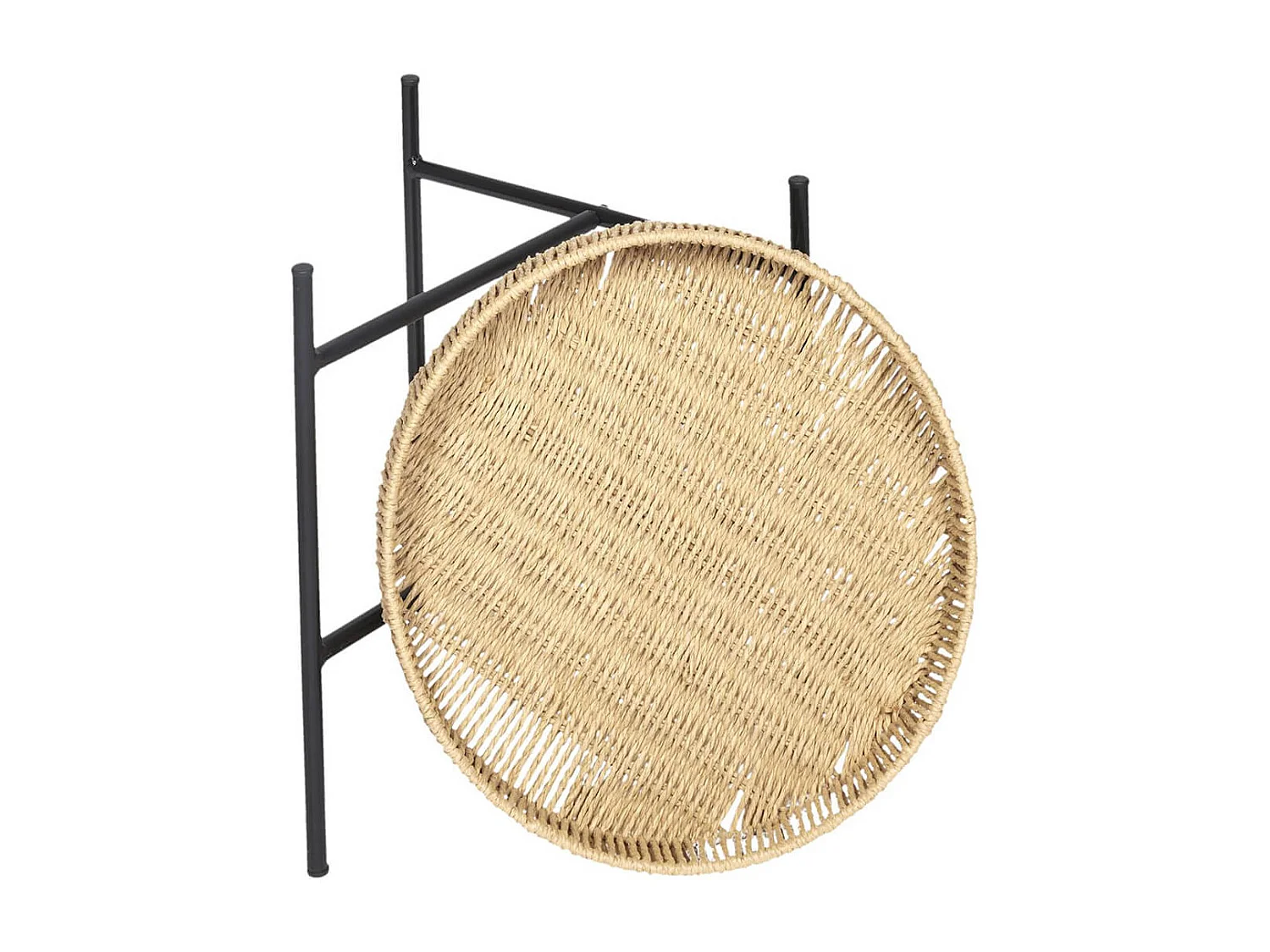 CORDY - Tables Gigogne en Métal Noir avec Plateaux Amovibles Façon Cordage