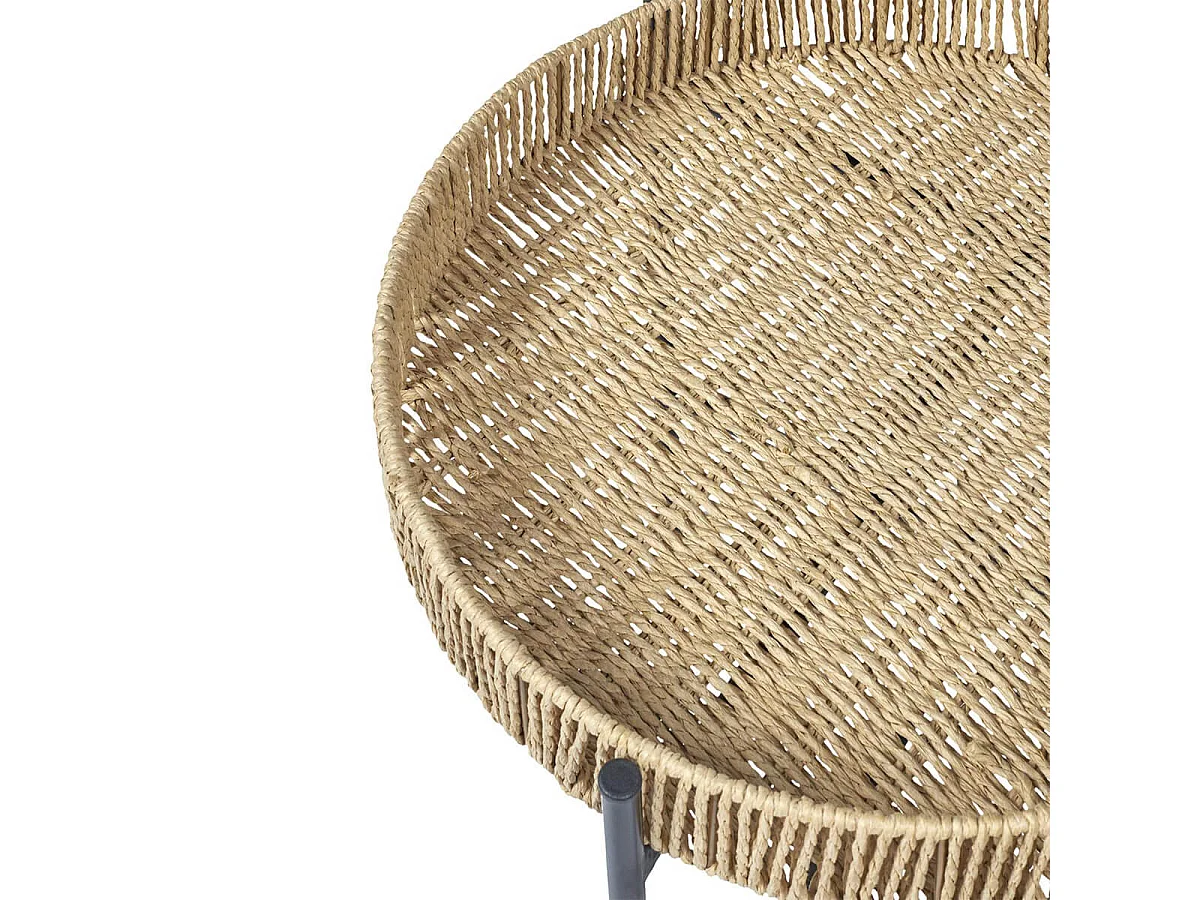 CORDY - Tables Gigogne en Métal Noir avec Plateaux Amovibles Façon Cordage