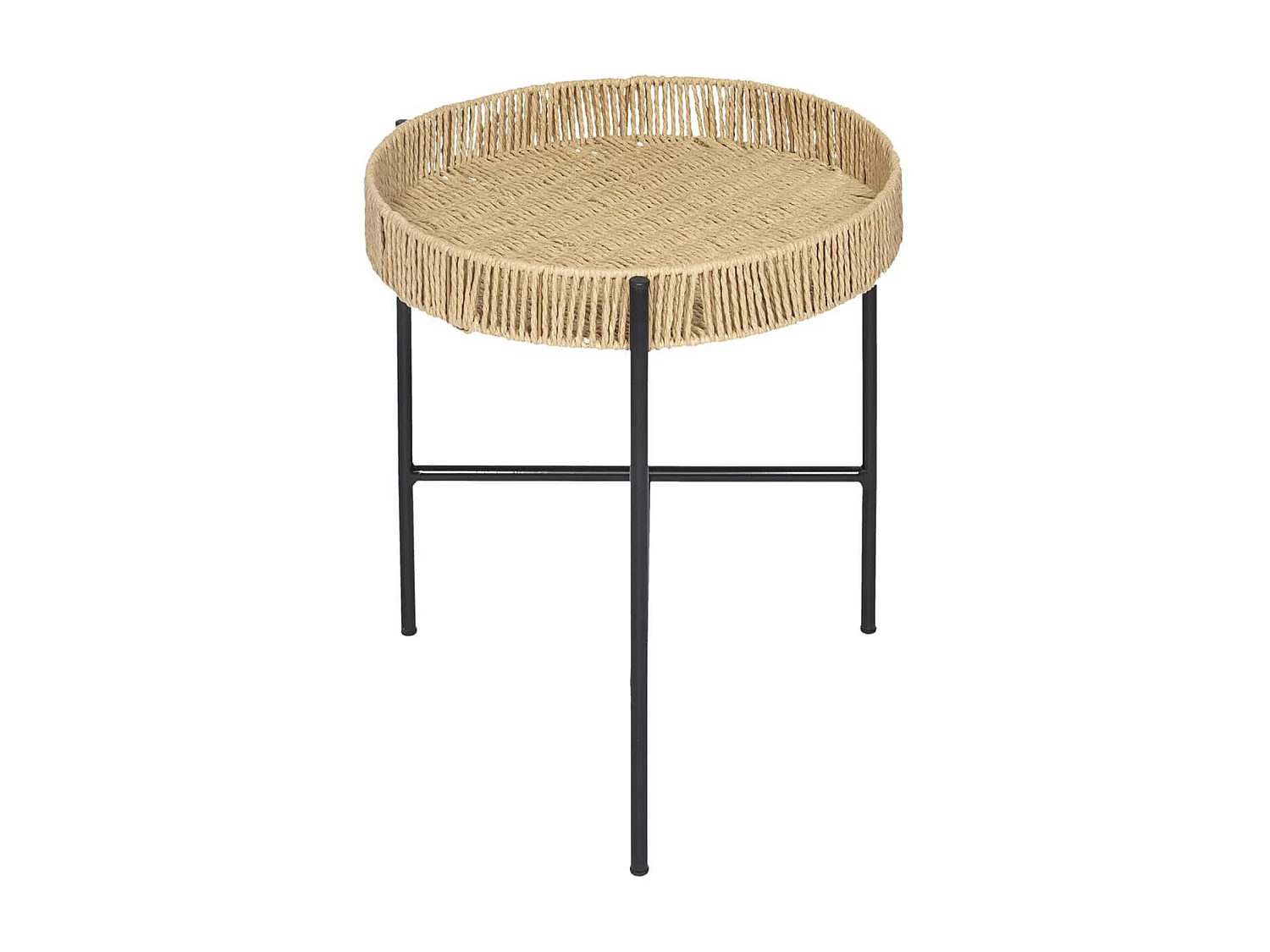 CORDY - Tables Gigogne en Métal Noir avec Plateaux Amovibles Façon Cordage