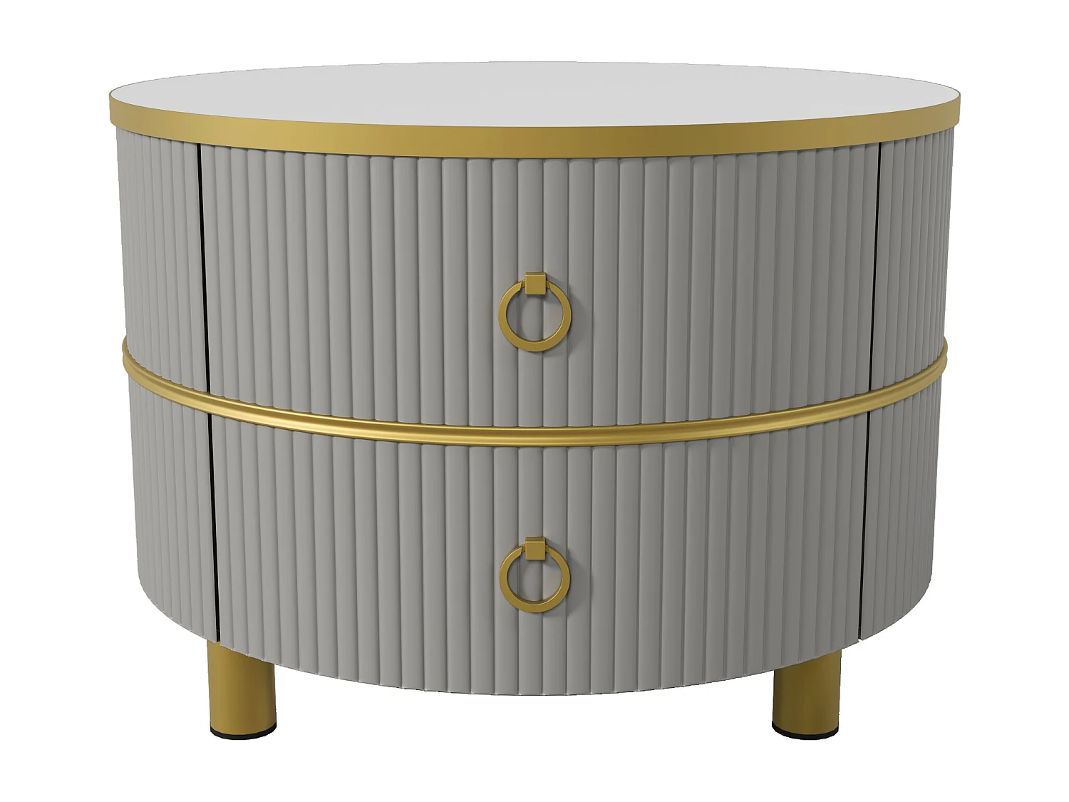 Lot de 2 Tables basses rondes, tables basse gigognes en MDF - plateau en verre trempé marron - 2 tiroirs - 70x70x45 + 50x50x40 cm