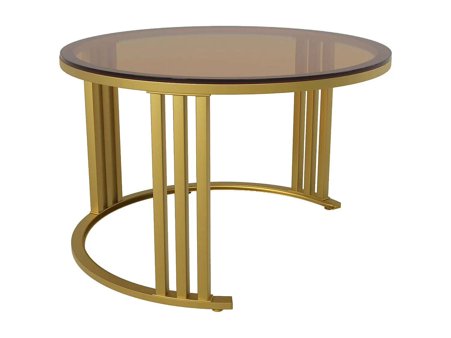 Lot de 2 Tables basses rondes, tables basse gigognes en MDF - plateau en verre trempé marron - 2 tiroirs - 70x70x45 + 50x50x40 cm