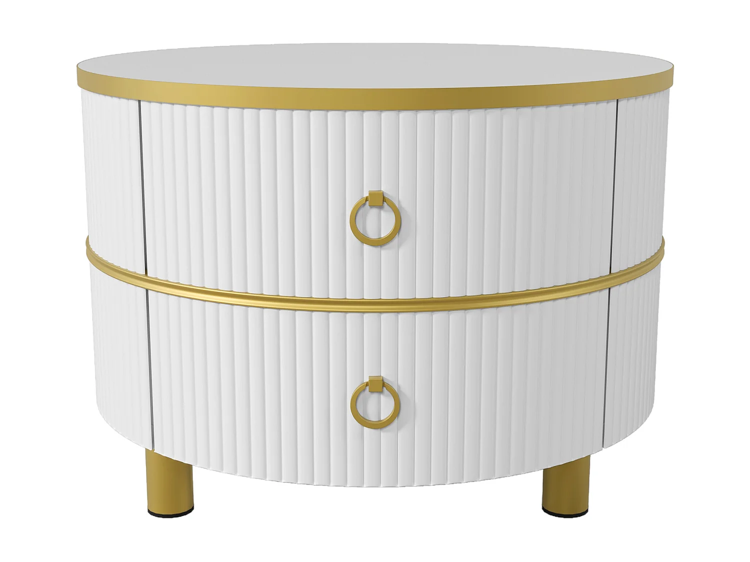 Lot de 2 Tables basses rondes 2 en 1, table d'appoint en MDF - plateau à motif marbre - 2 tiroirs - 70x70x45 + 50x50x40 cm