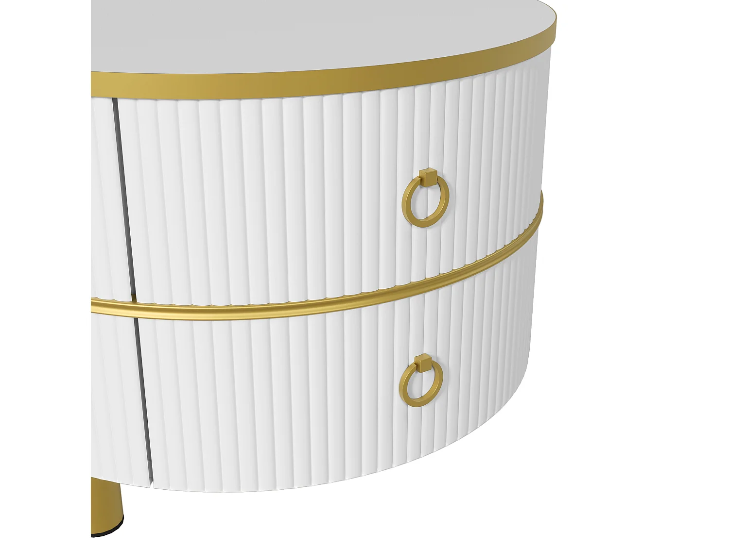 Lot de 2 Tables basses rondes 2 en 1, table d'appoint en MDF - plateau à motif marbre - 2 tiroirs - 70x70x45 + 50x50x40 cm