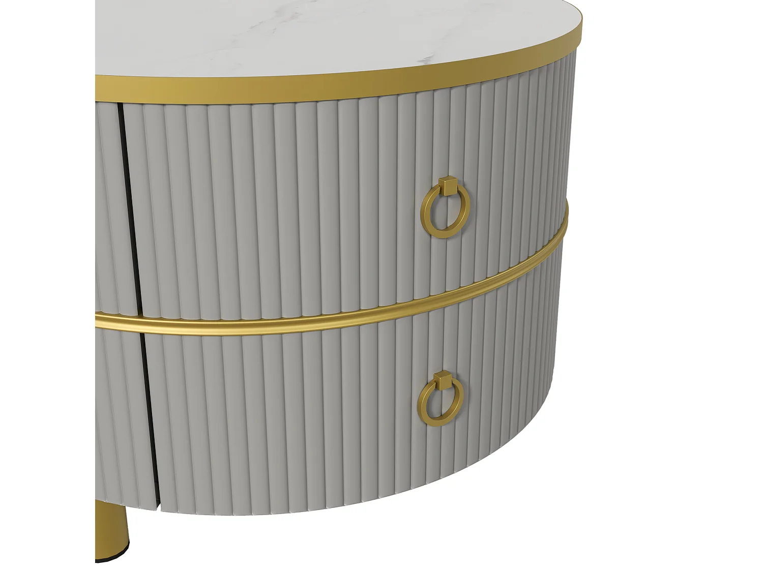 Set di 2 tavolini rotondi 2 in 1, tavolini impilabili in MDF - piano con motivi in marmo - 2 cassetti - 70x70x45 + 50x50x40 cm