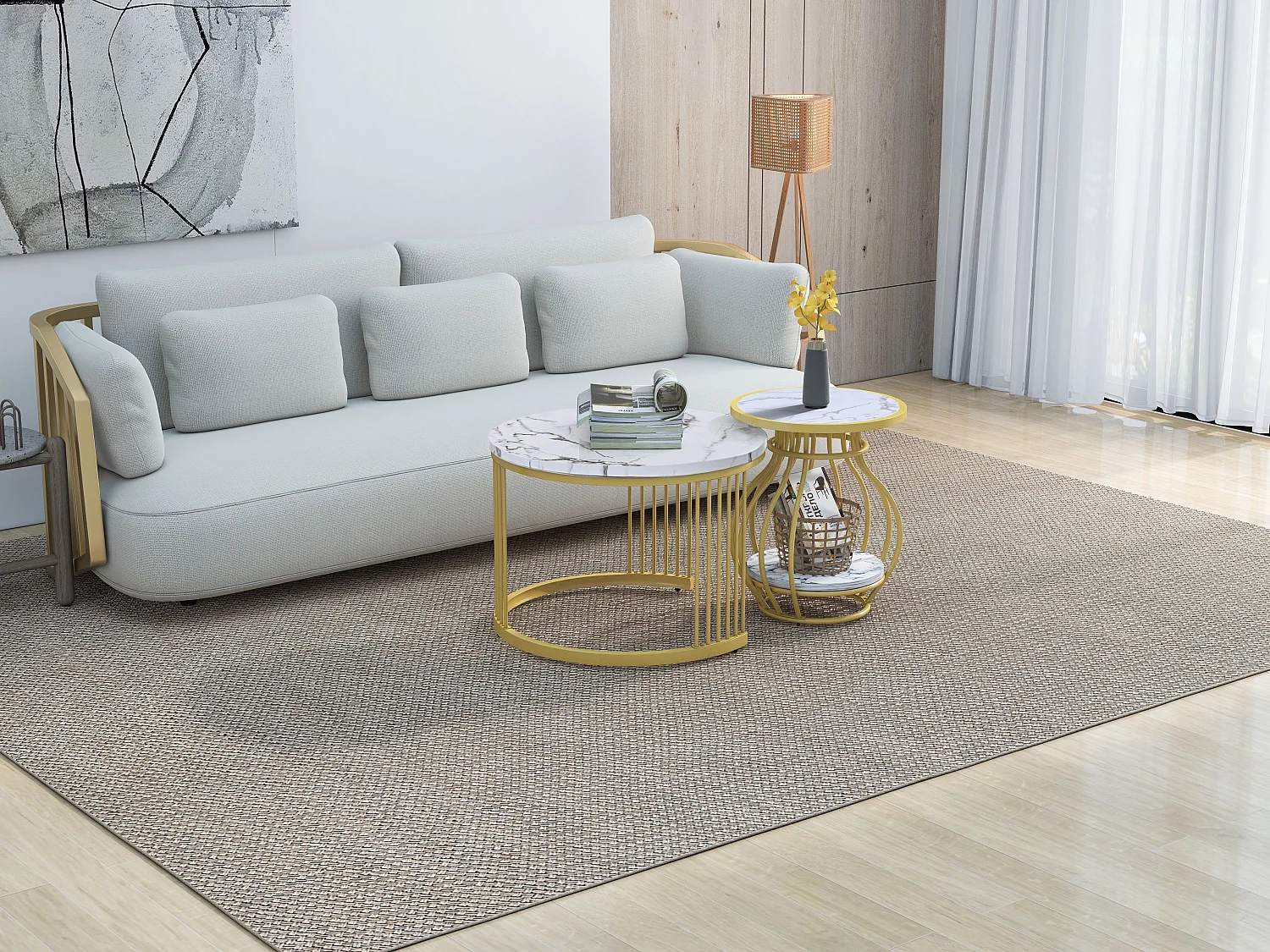 Set aus 2 runden Wohnzimmer-Couchtischen – Metall und MDF – Satztische – Marmoroptik – Weiß