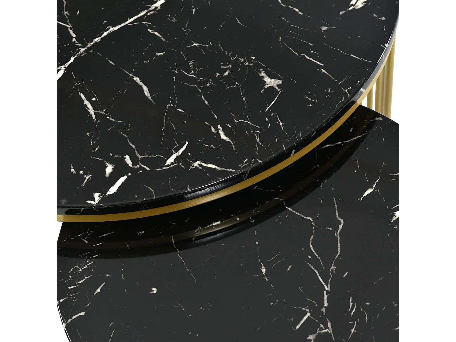 Set van 2 in elkaar geschoven salontafels - Ronde bijzettafels - Metaal & MDF - Marmerlook - Zwart