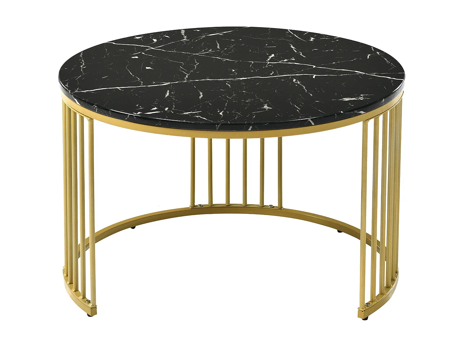 Set van 2 in elkaar geschoven salontafels - Ronde bijzettafels - Metaal & MDF - Marmerlook - Zwart