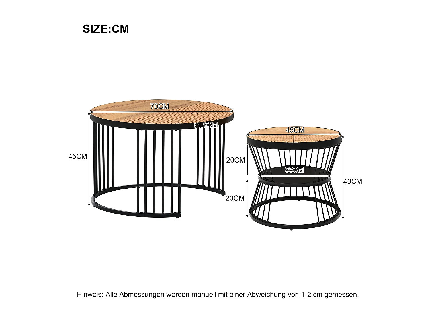 Lot de 2 tables basses rondes de salon - tables gigognes - Métal & MDF - Aspect résine - blanc