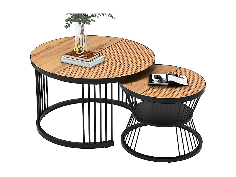 Set van 2 ronde salontafels in de woonkamer - bijzettafels - Metaal & MDF - Harslook - wit