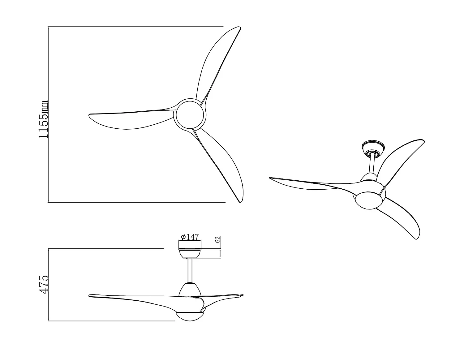 Alesund - ventilateur de plafond avec plafonnier LED, couleur gris titane