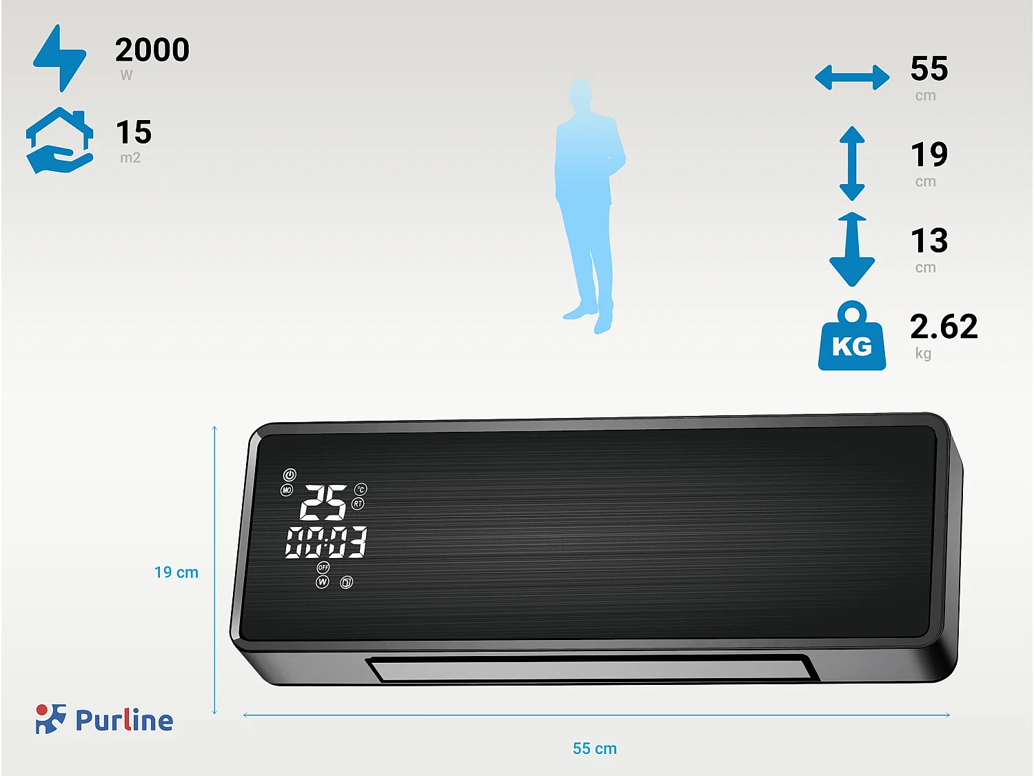 Chauffage split mural 2000 W avec WIFI et minuterie