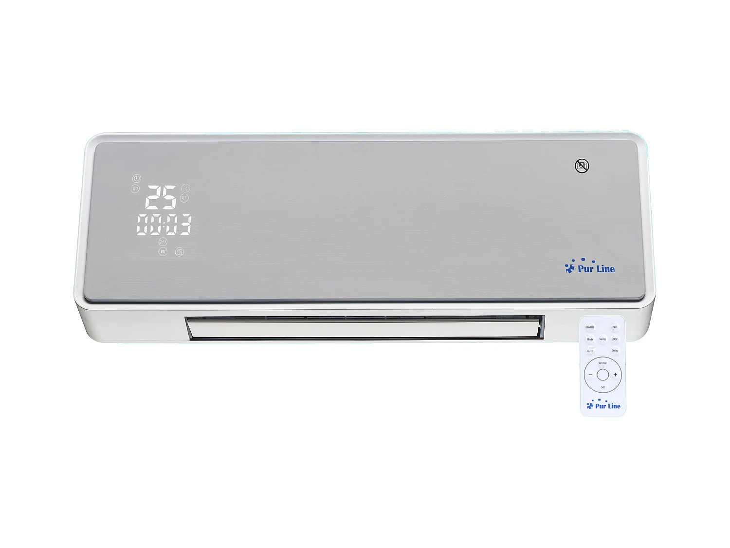 Chauffage soufflant 2000 W façade en verre argenté télécommande et minuterie