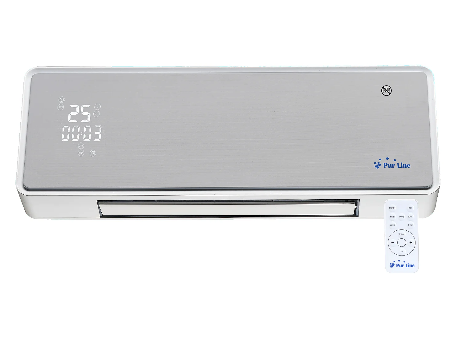 Chauffage soufflant 2000 W façade en verre argenté télécommande et minuterie