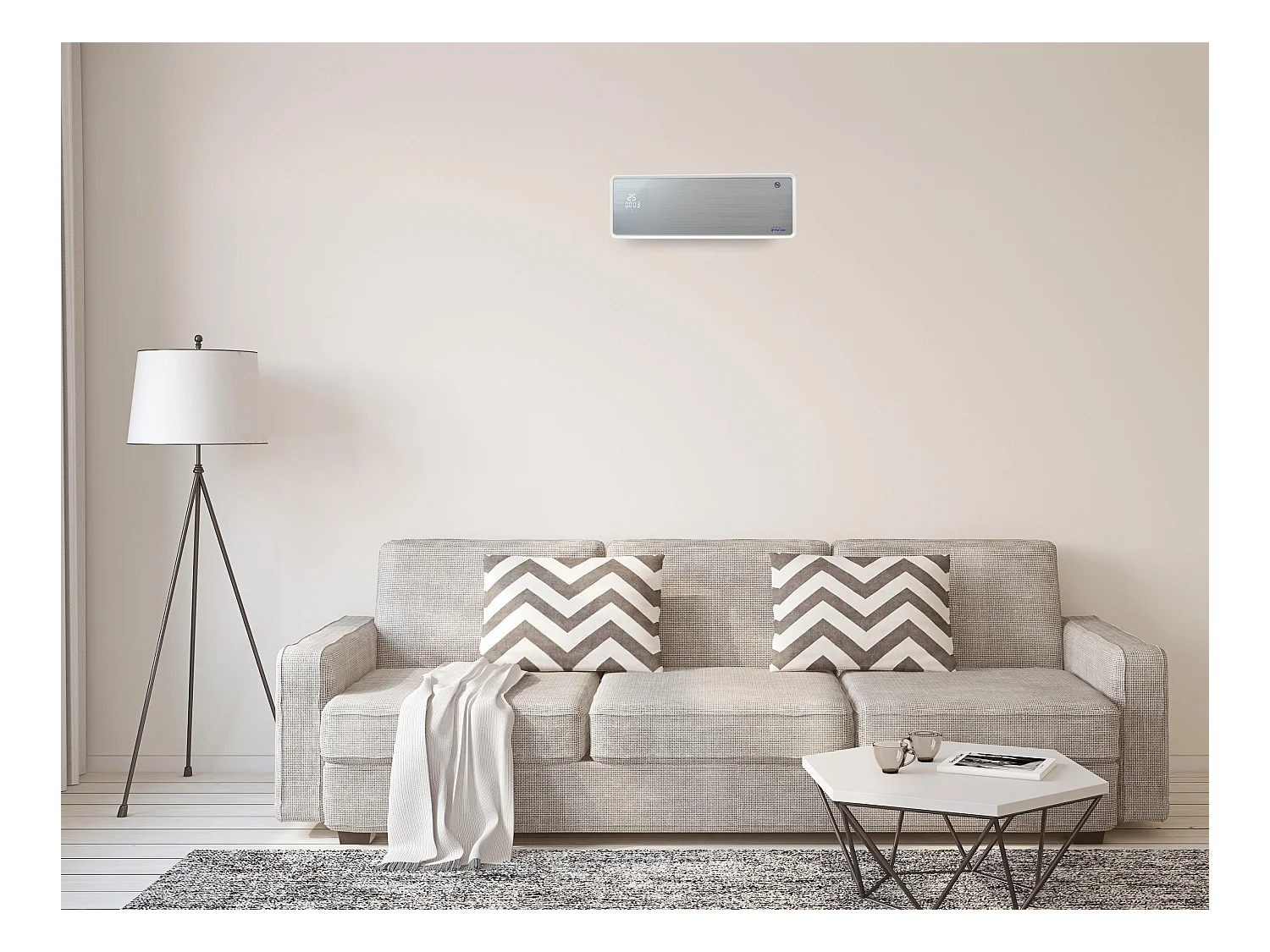 Chauffage soufflant 2000 W façade en verre argenté télécommande et minuterie