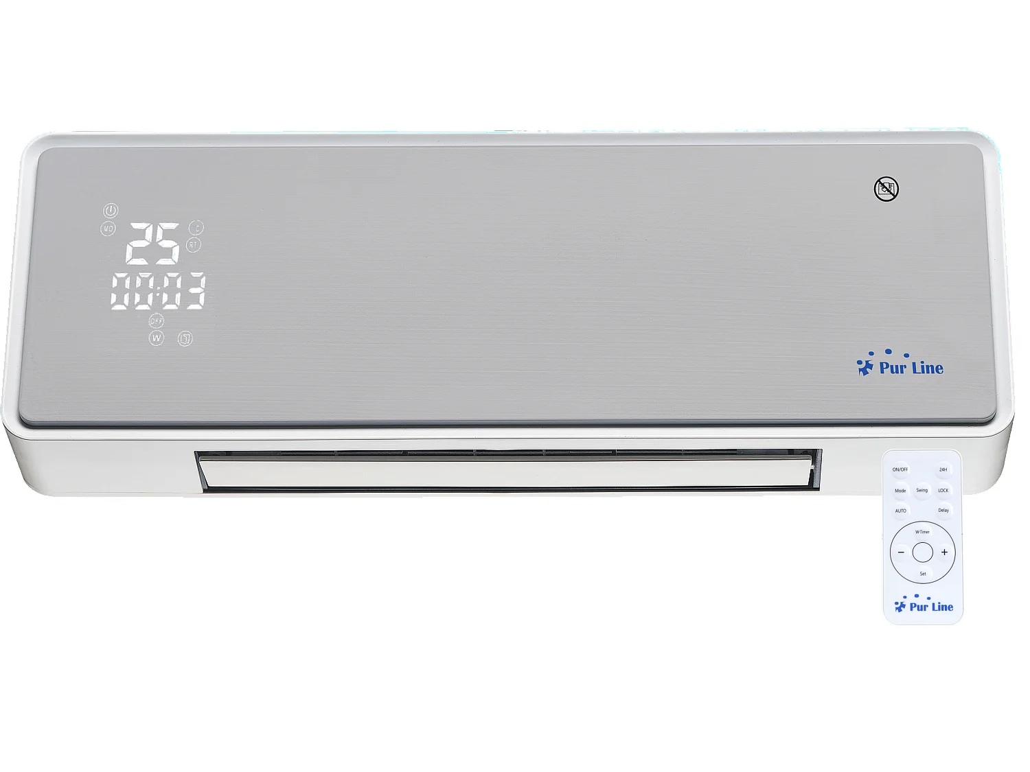 Chauffage soufflant 2000 W façade en verre argenté télécommande et minuterie