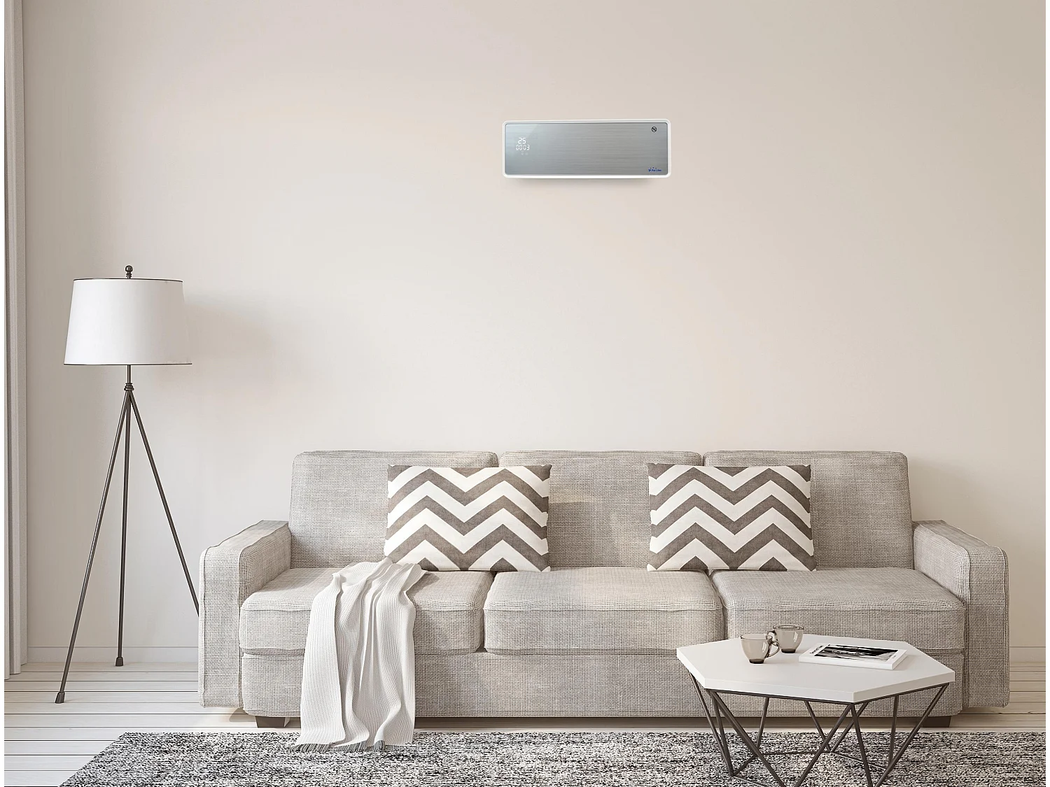 Keramische wandkachel 2000 W wit glasfront, afstandsbediening en timer