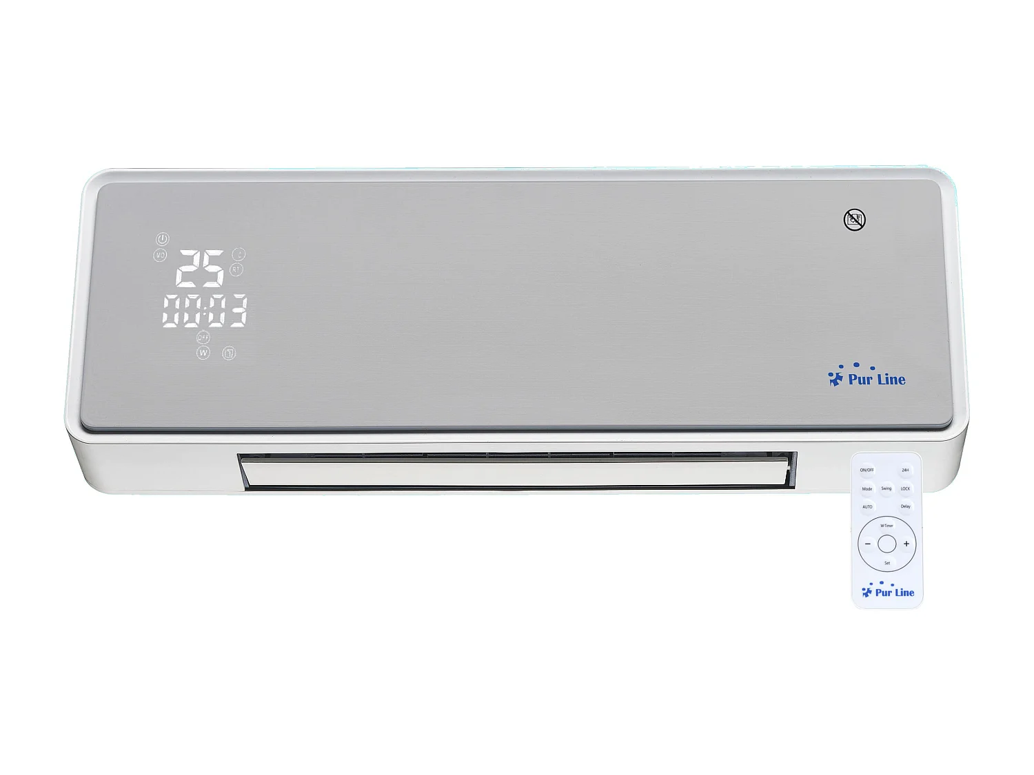 Chauffage soufflant 2000 W façade en verre argenté télécommande et minuterie