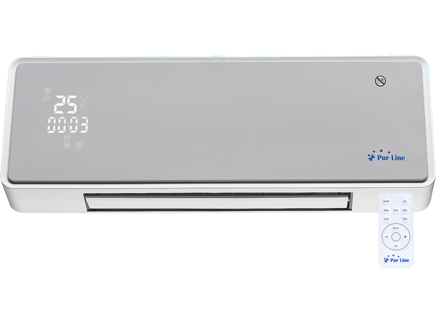 Chauffage soufflant 2000 W façade en verre argenté télécommande et minuterie