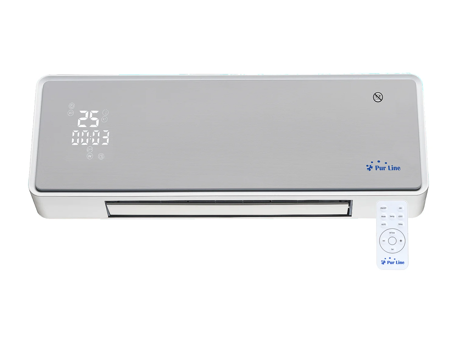 Chauffage soufflant 2000 W façade en verre argenté télécommande et minuterie