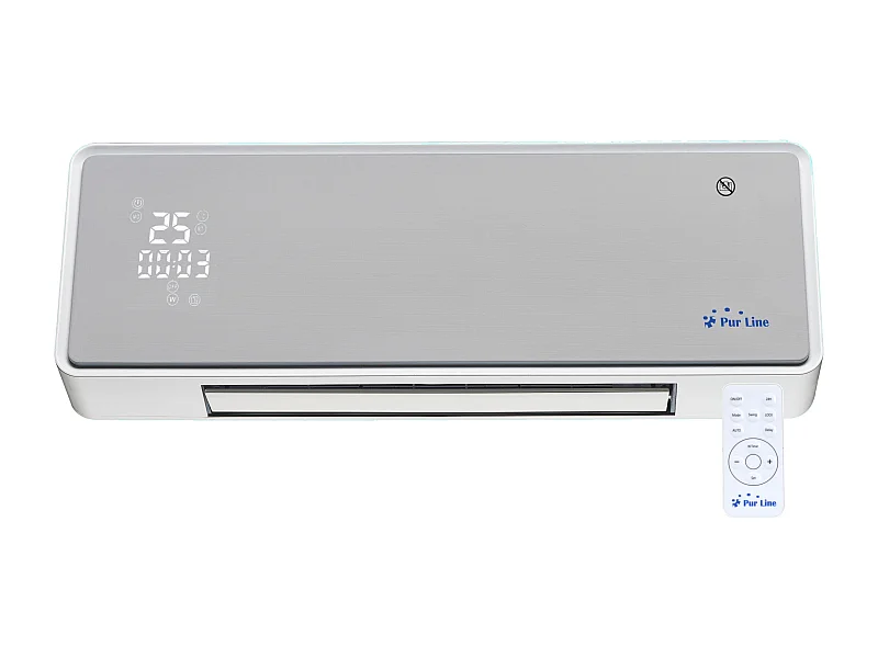 Chauffage soufflant 2000 W façade en verre argenté télécommande et minuterie