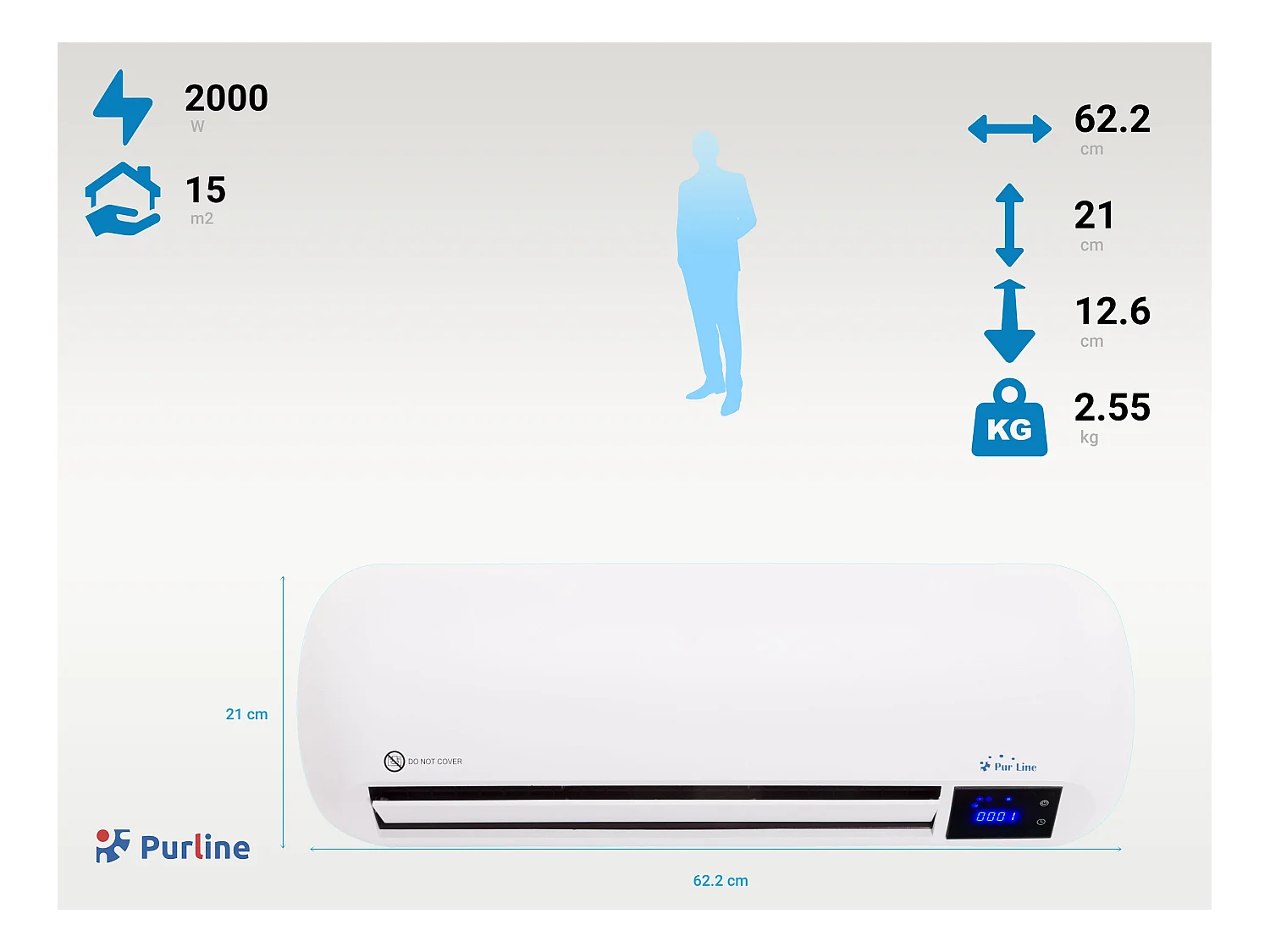 Chauffage split céramique 2000 W avec télécommande et minuterie