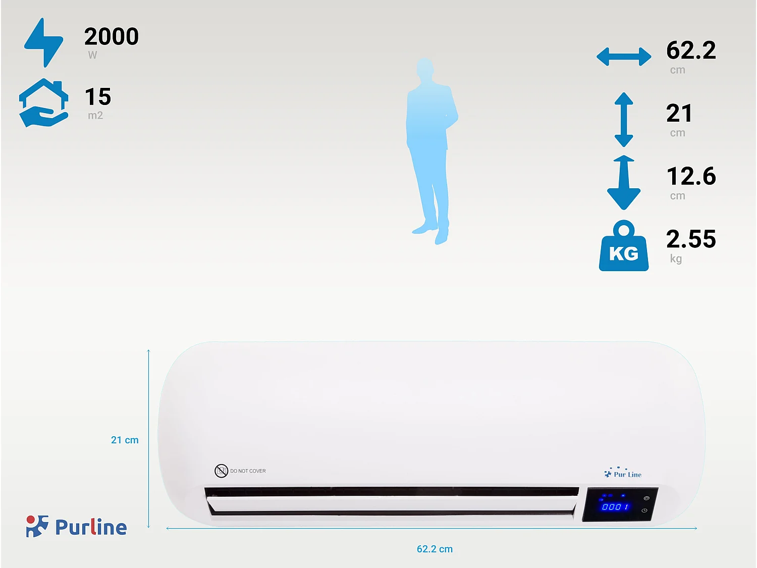 Chauffage split céramique 2000 W avec télécommande et minuterie