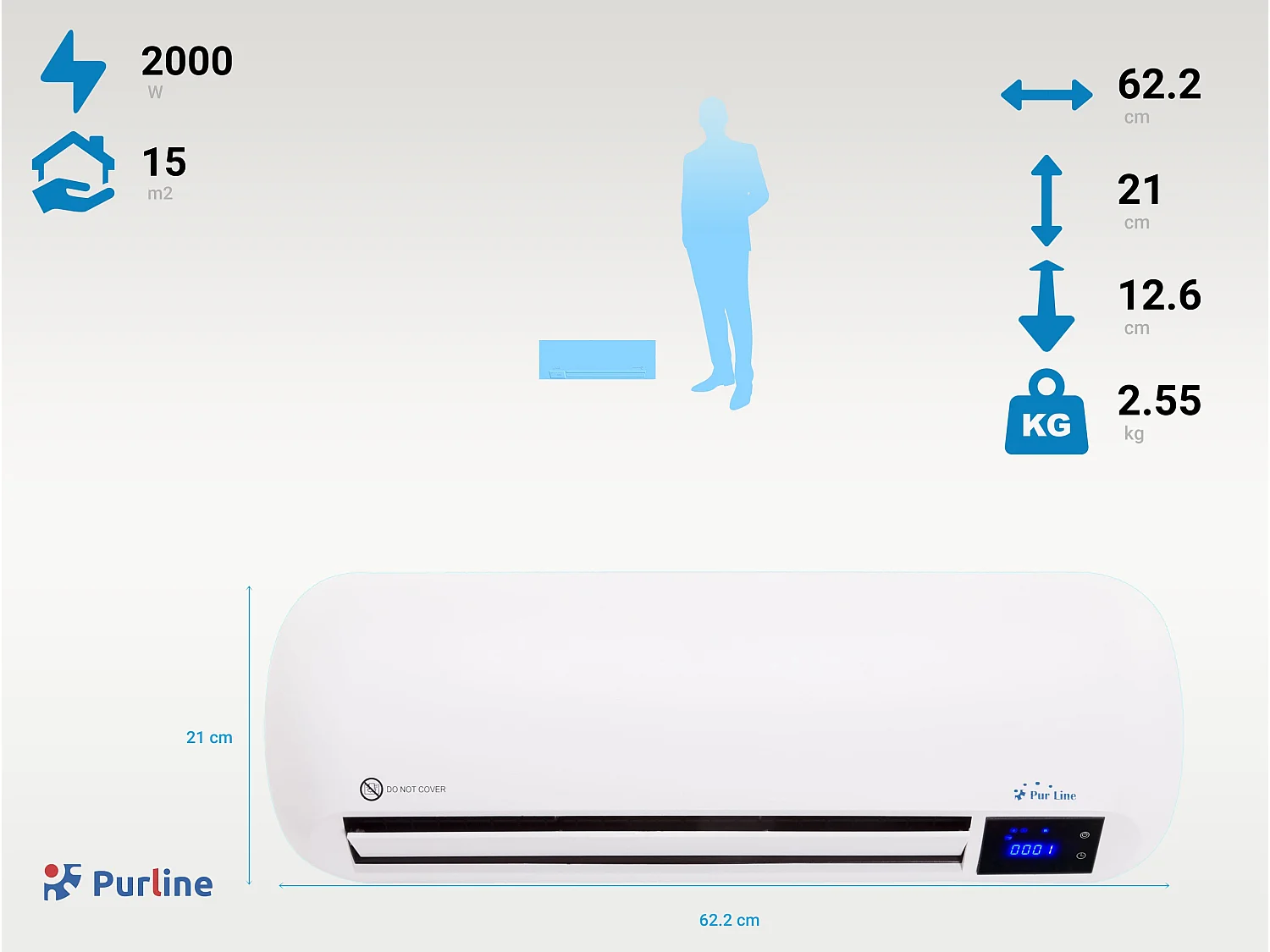 Chauffage split céramique 2000 W avec télécommande et minuterie