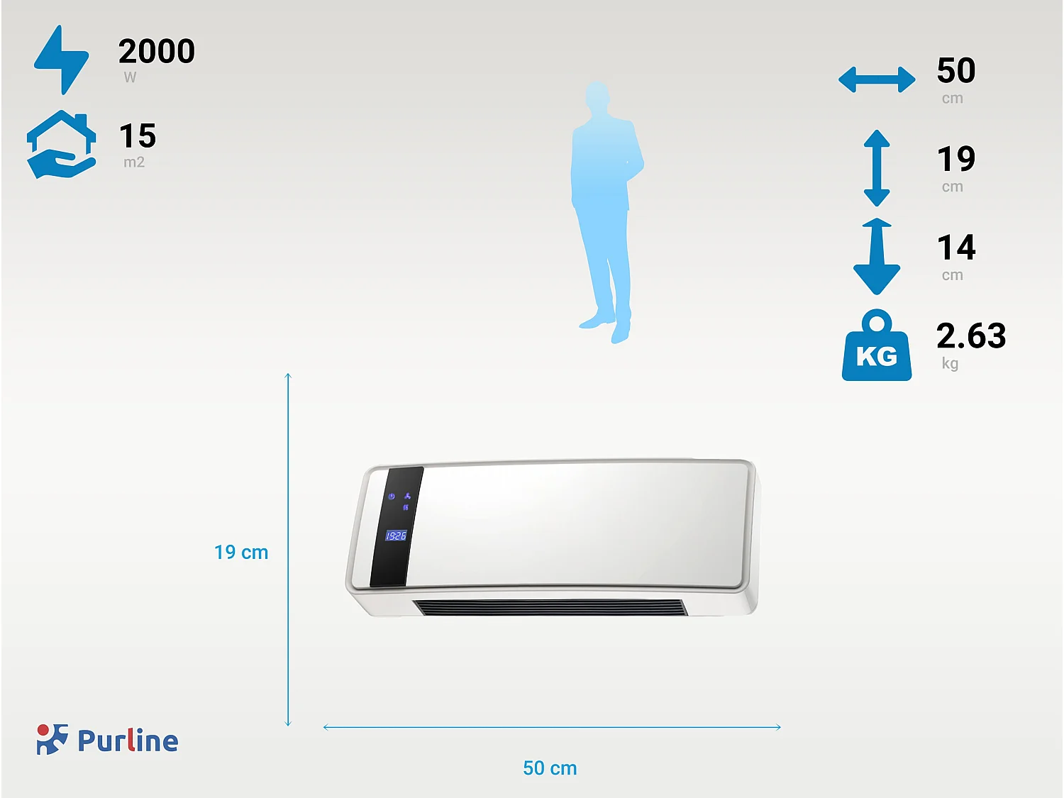 Chauffage soufflant  2000 W 3 modes de fonctionnement avec télécommande et minuterie