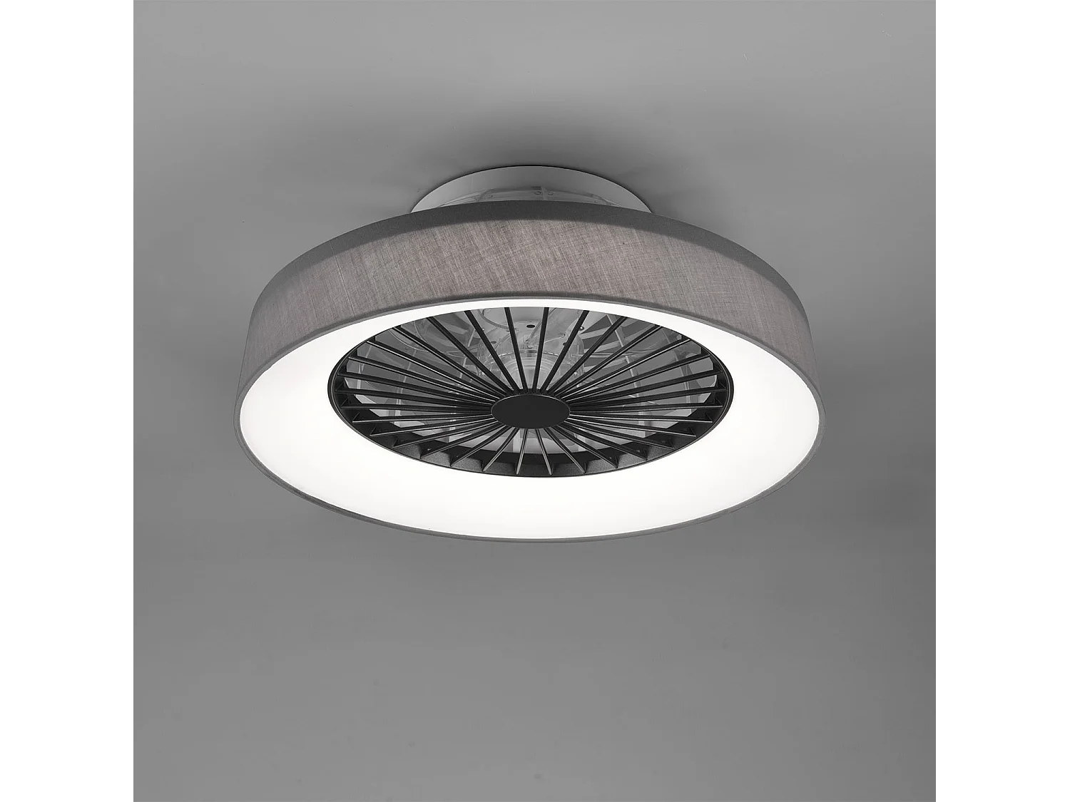 Faresund - Ventilatore e plafoniera LED ø 47 cm con paralume in tessuto, colore grigio