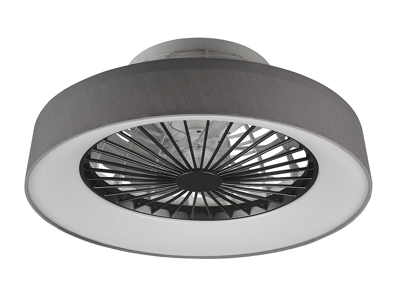 Faresund - Ventilatore e plafoniera LED ø 47 cm con paralume in tessuto, colore grigio