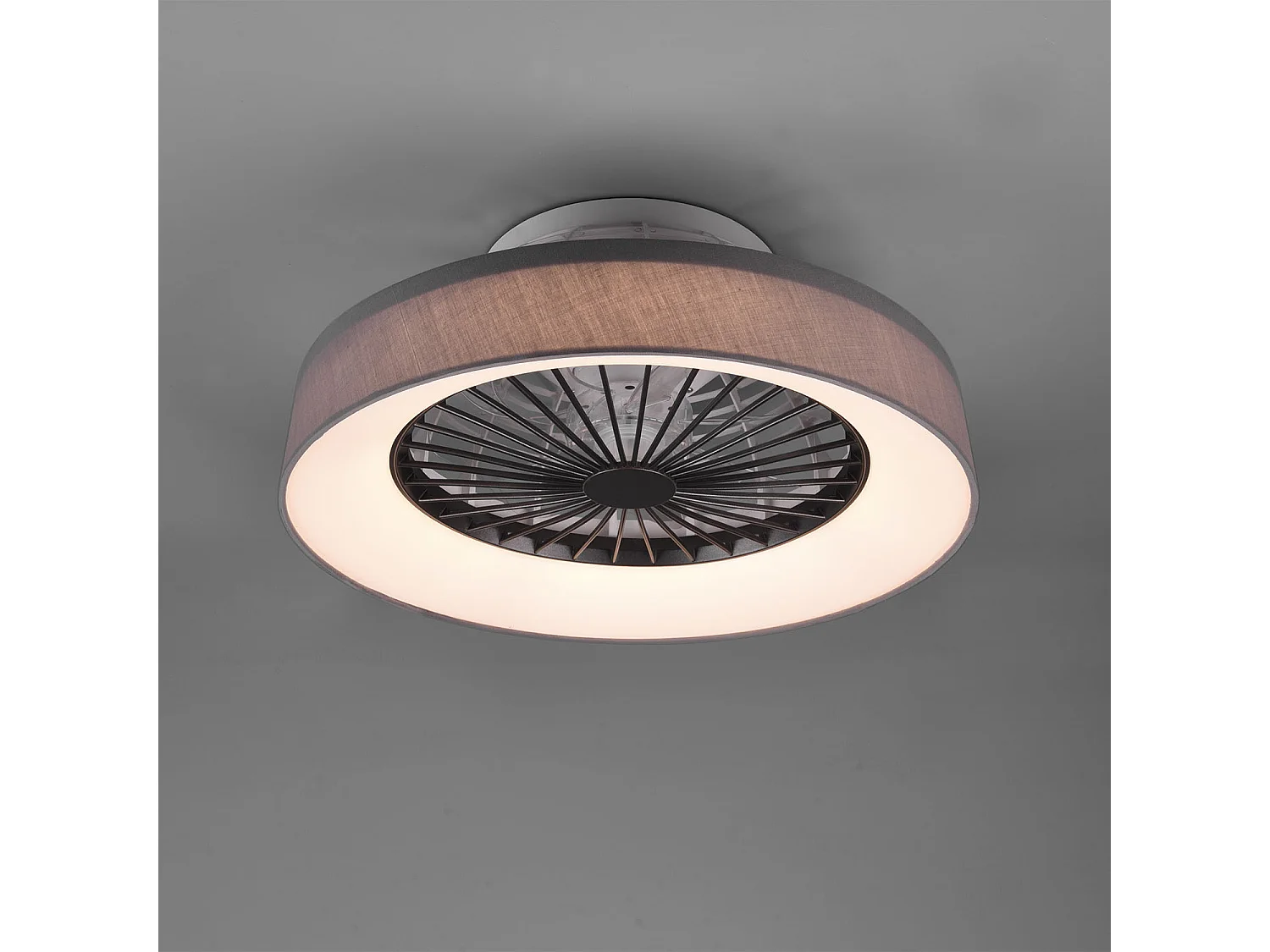 Faresund - Ventilatore e plafoniera LED ø 47 cm con paralume in tessuto, colore grigio