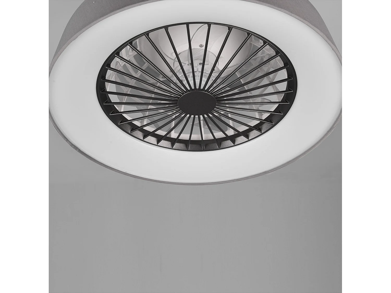 Faresund - Ventilatore e plafoniera LED ø 47 cm con paralume in tessuto, colore grigio
