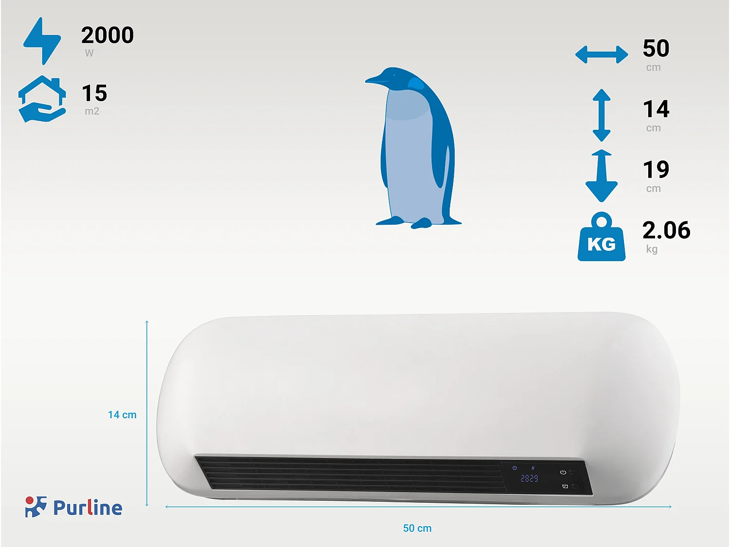 Calefactor Split ceramico de pared 2000 W con mando a distancia