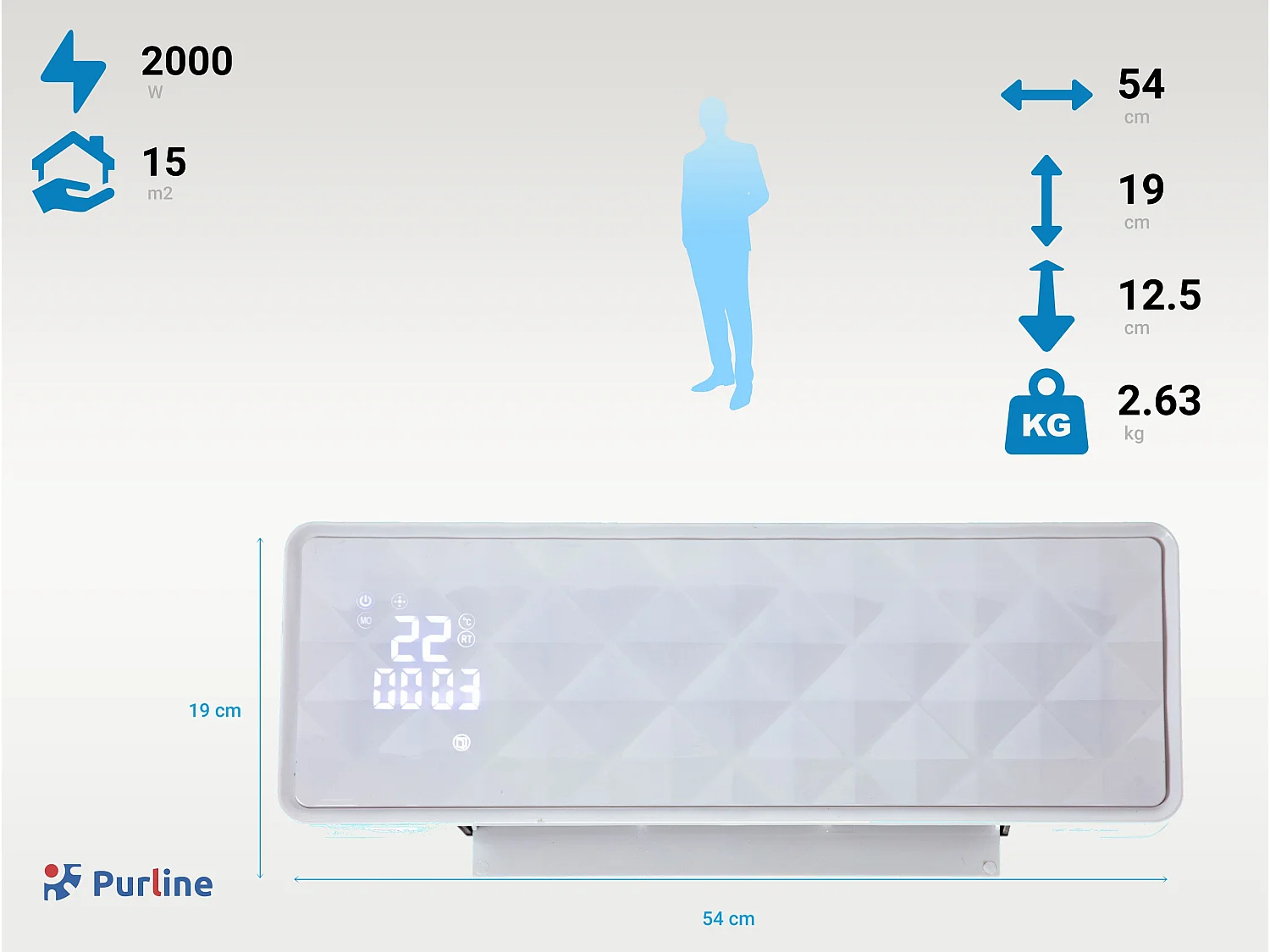 Aquecedor de parede cerâmico 2000 W com visor digital