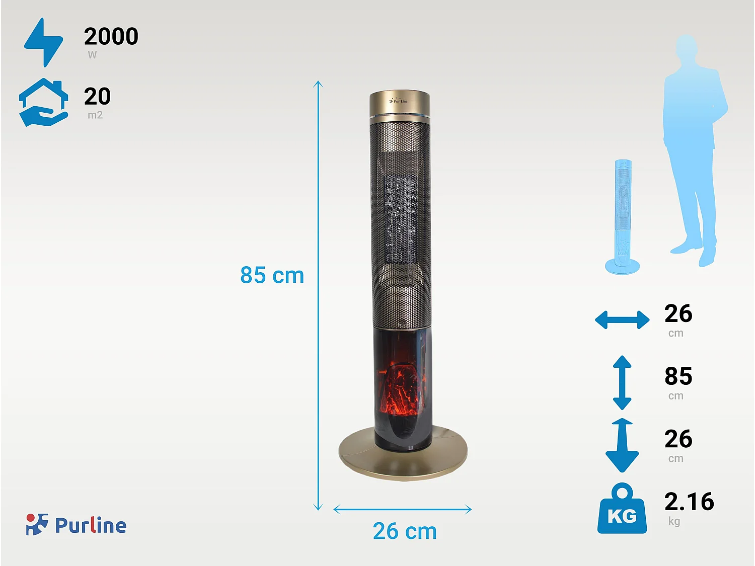 Chauffage 2kW avec feu électrique