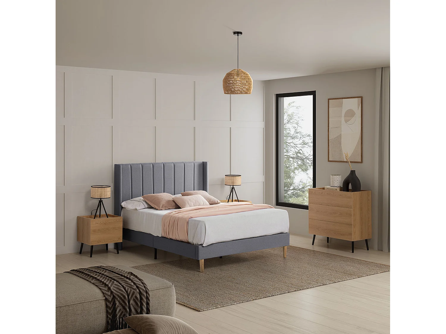 Cadre de lit rembourré Noelia 30 cm, 90x190 cm, Gris foncé