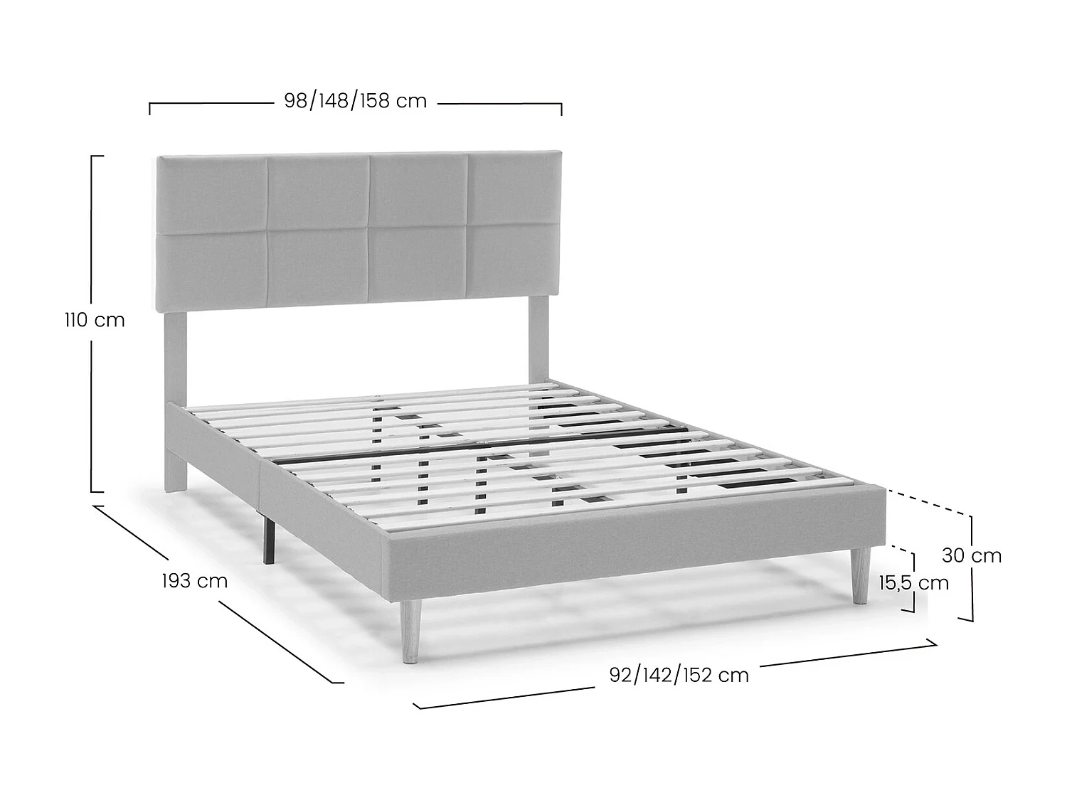 Estructura de cama tapizada Silvi de 30 cm, 90x190 cm, Beige